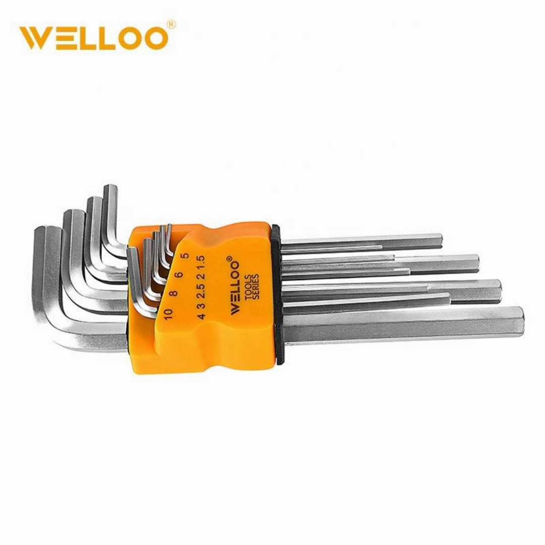 WELLOO HKF2009L, WELLOO Large Hex Key Set, WELLOO Allen Key Set, 9PCS Hex Key Set, Large Allen Wrench Set, CR-V Hex Key Set, Chrome Vanadium Allen Key, Industrial Hex Key Set, Professional Hand Tools, Hex Key Set Price in Bangladesh