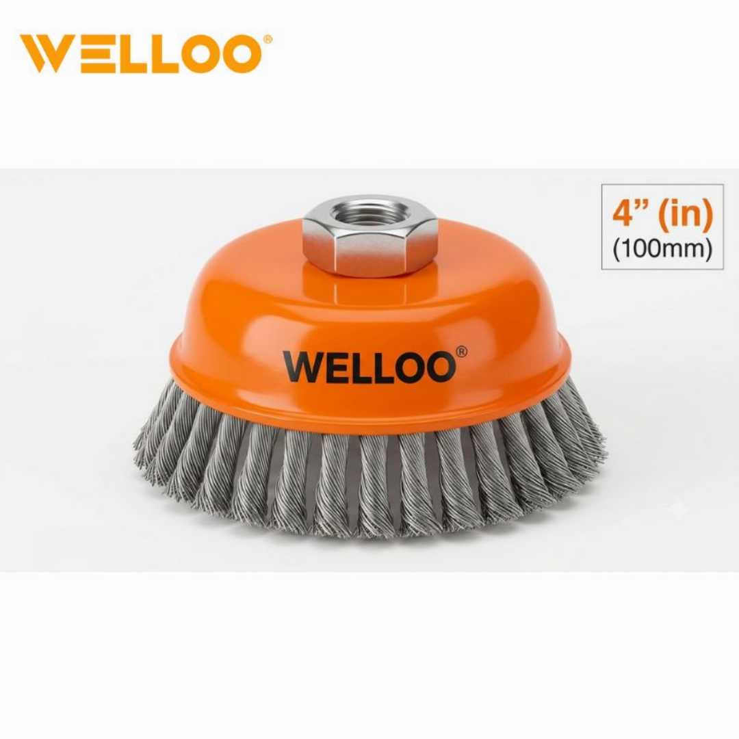 WELLOO WCT22100, WELLOO Cup Wire Brush, 4 Inch Cup Wire Brush, Steel Wire Brush, Angle Grinder Wire Brush, Rust Removal Brush, Paint Removal Wire Brush, Metal Surface Cleaning Brush, Wire Cup Brush Price in Bangladesh, Heavy Duty Wire Brush