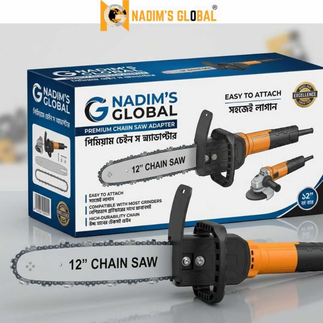 12 Inch Chain Saw Adapter, Angle Grinder Chain Saw Adapter, Chainsaw Conversion Kit, Angle Grinder Attachment, Wood Cutting Tool, Tree Pruning Tool, Guide Bar Chain Kit, Chain Saw Adapter Bangladesh, Power Tool Accessories, NADIM'S GLOBAL, Chain Saw Kit, Angle Grinder Accessories, Garden Tools Bangladesh.
