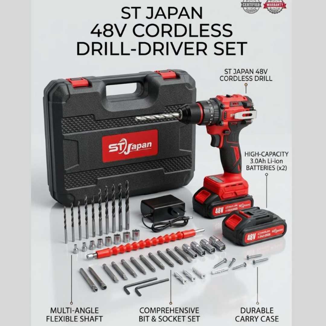 ST JAPAN Cordless Drill, 48V Drill Machine, Cordless Drill Set Bangladesh, Lithium-Ion Drill, Electric Drill Machine, Double Battery Drill, Drill Driver Set, Power Tools Bangladesh, DIY Drill Kit, Professional Drill Machine, Cordless Screwdriver Set, ST JAPAN Power Tools.