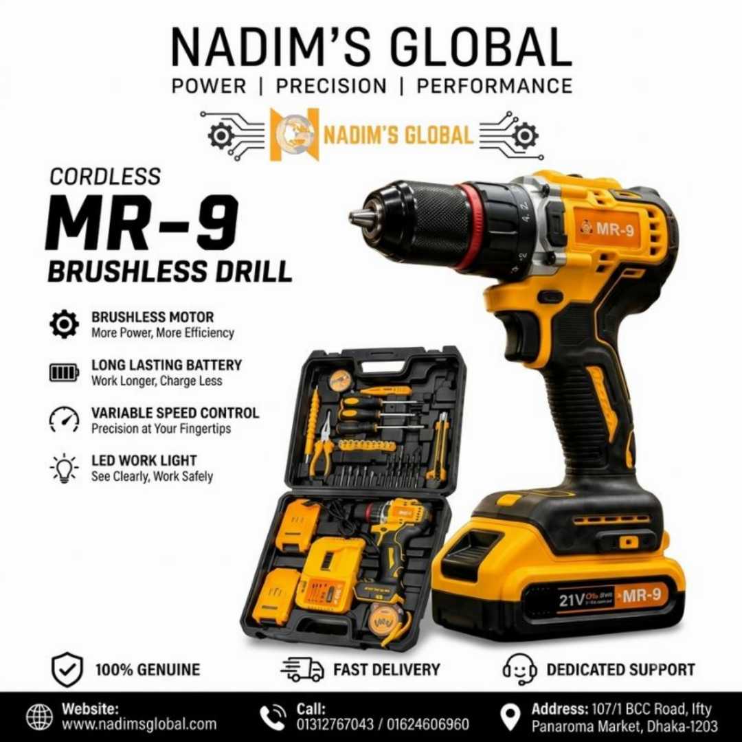 MR-9 Cordless Drill, Cordless Drill Machine, Drill Machine Set, 46PCS Tool Kit, Electric Drill, Power Tools Bangladesh, DIY Tool Kit, Rechargeable Drill Machine, Hand Tool Set, Lithium Battery Drill, Combo Tool Kit, Home Repair Tools