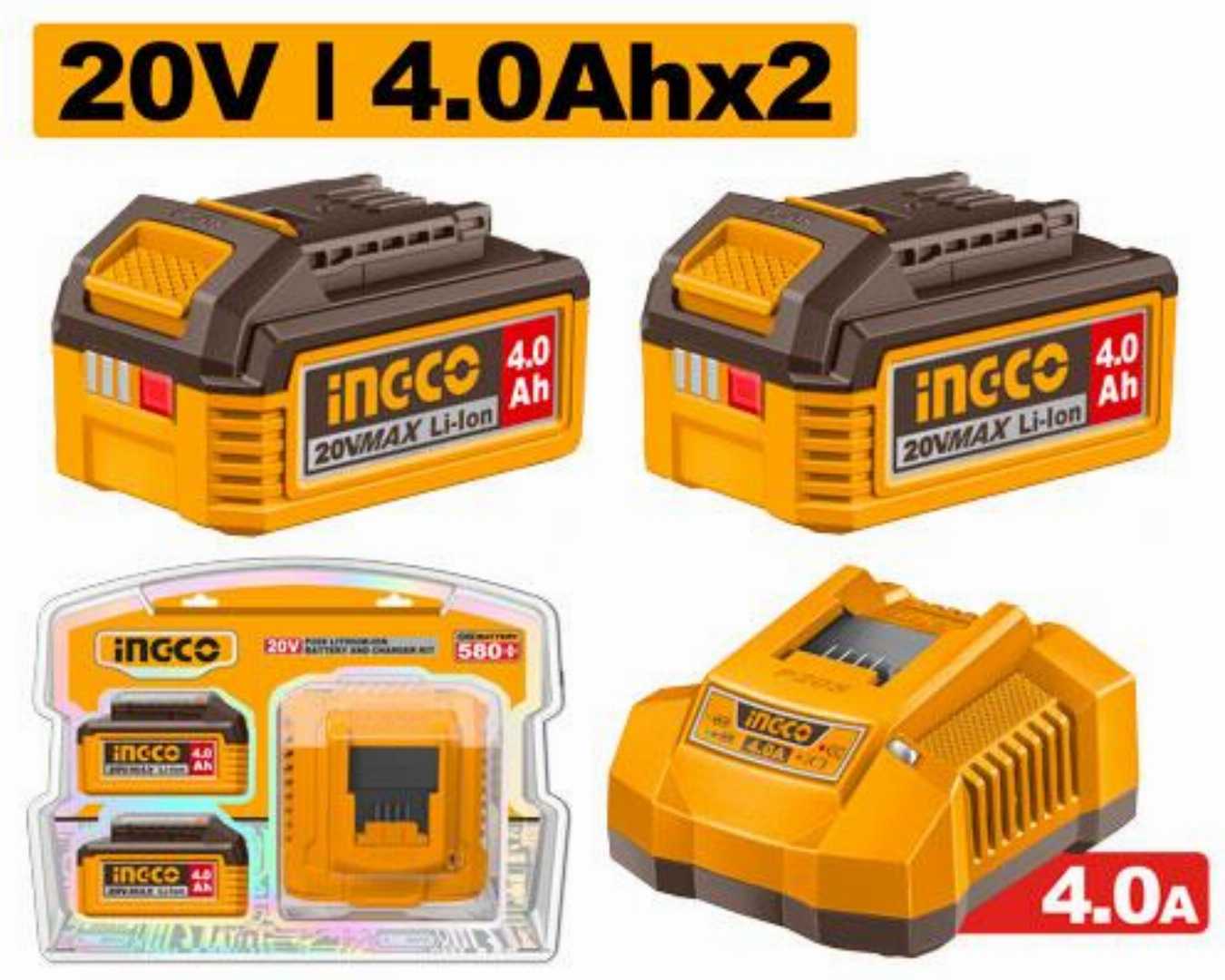 INGCO,20V,Lithium-Ion,battery,and,charger,kit,With,2pcs-FBCPK2013