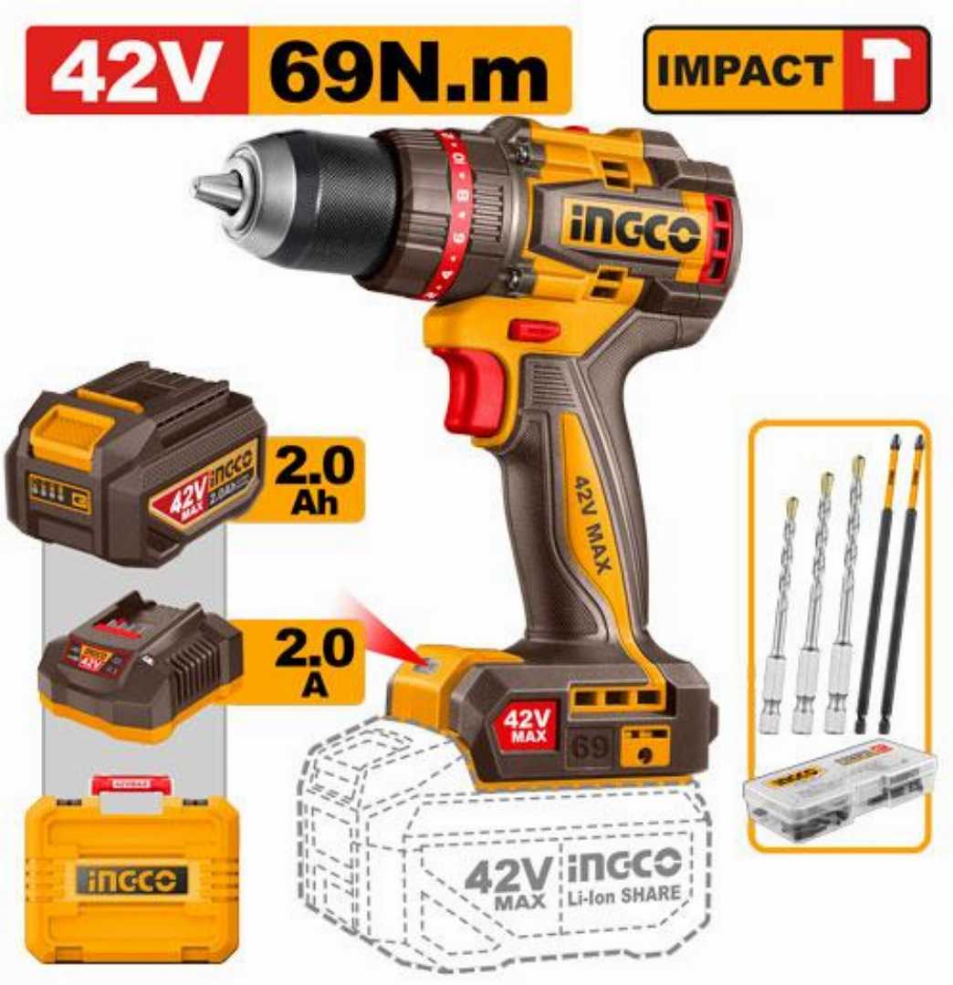 INGCO,42V,Compact,Brushless,Cordless,Impact,Drill-CIDLI426981
