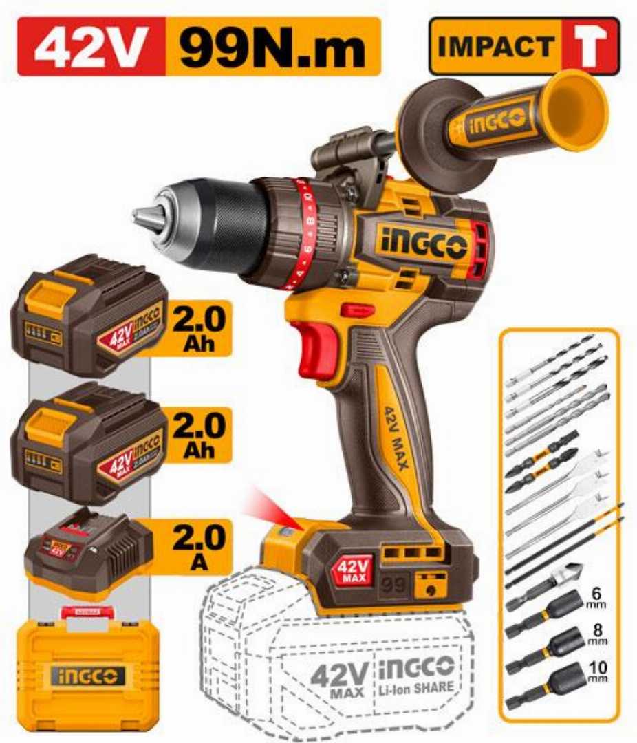 INGCO,42V,Brushless,cordless,impact,drill-CIDLI429982