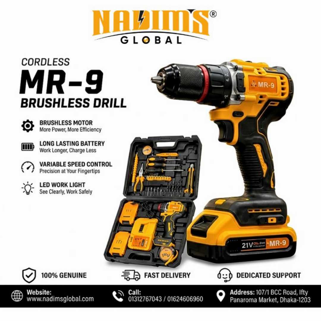 MR-9 Cordless Drill, Cordless Drill Machine, Drill Machine Set, 46PCS Tool Kit, Electric Drill, Power Tools Bangladesh, DIY Tool Kit, Rechargeable Drill Machine, Hand Tool Set, Lithium Battery Drill, Combo Tool Kit, Home Repair Tools