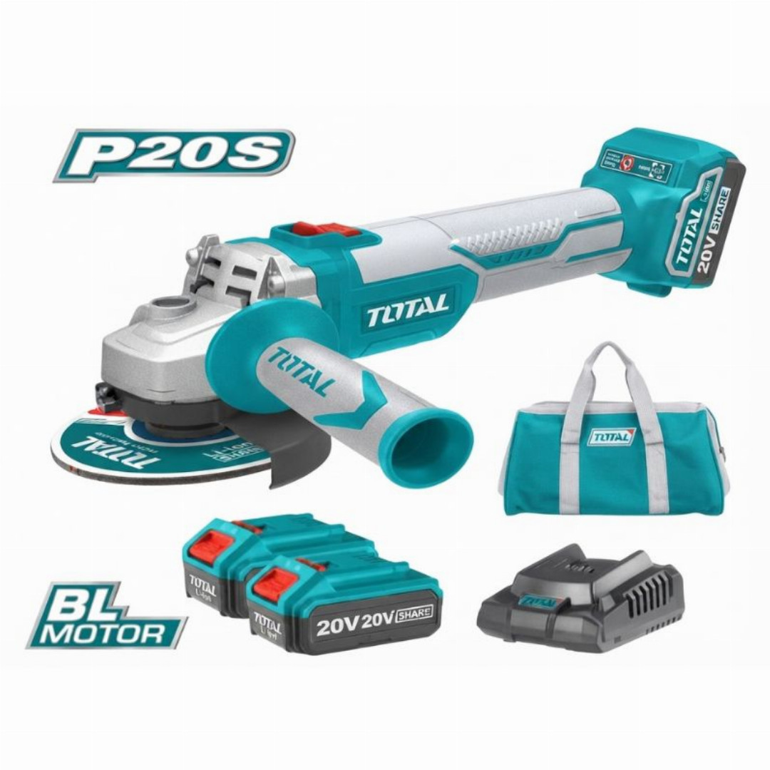 Total,20v,P20S,Lithium-Ion,Cordless,Angle,Grinder,100mm,[Complete,Kit,with,2,Batteries,&,Charger]