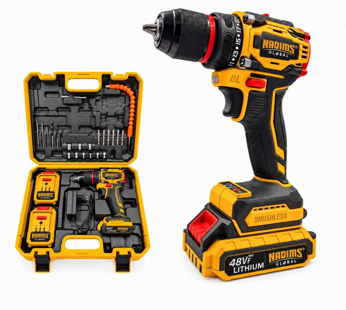 NADIMS,GLOBAL,48VF,Max,Lithium,Cordless,Drill,&,Tool,Kit,(Complete,Set)