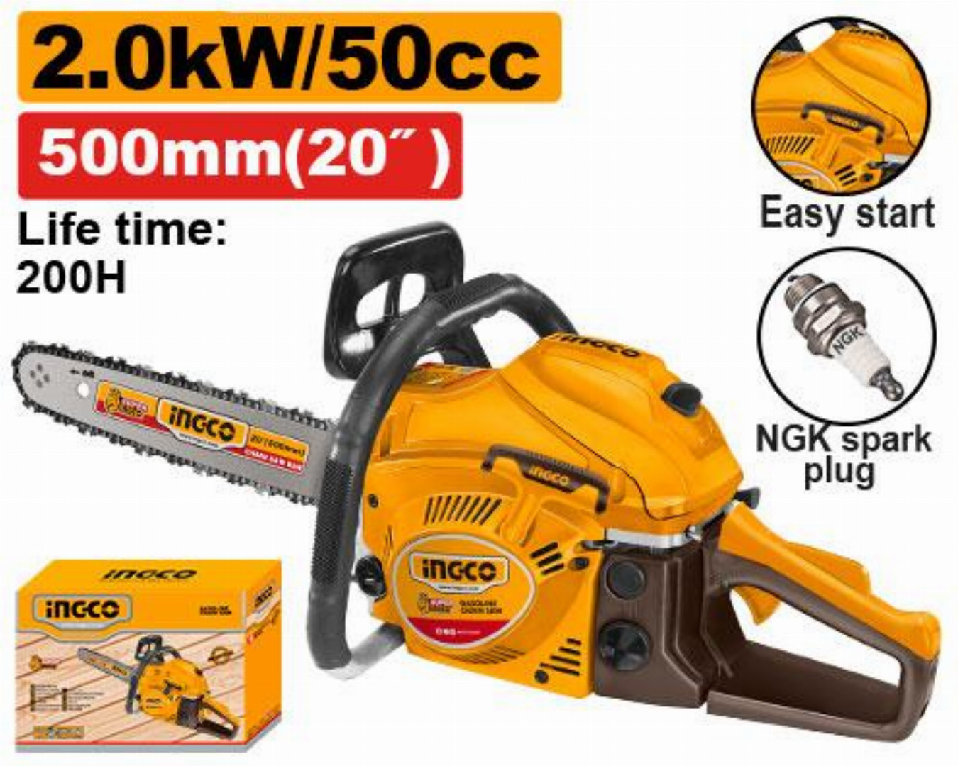 ingco,50cc,2.0kW,Gasoline,chain,saw-GCS5502011