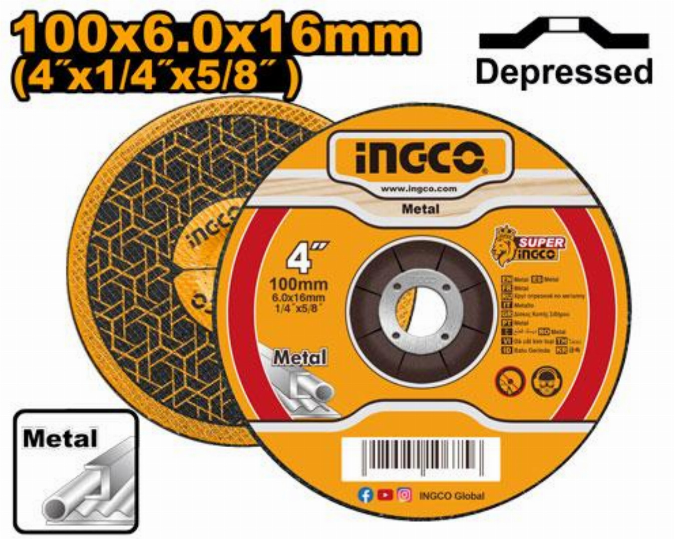 ingco,4inch,Abrasive,metal,grinding,disc-MGD601001
